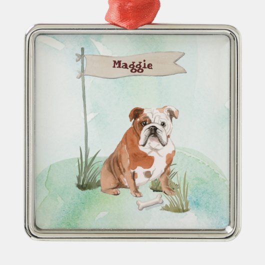 Aangepaste naam Engelse Bulldog Pet Dog Metalen Ornament (Voorkant)