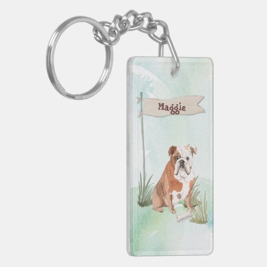 Aangepaste naam Engelse Bulldog Pet Dog Sleutelhanger (Voorkant Links)