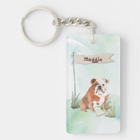 Aangepaste naam Engelse Bulldog Pet Dog Sleutelhanger (Voorkant)