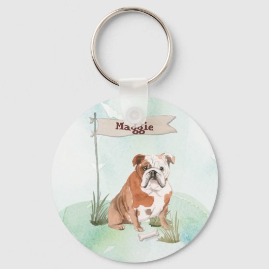 Aangepaste naam Engelse Bulldog Pet Dog Sleutelhanger (Voorkant)