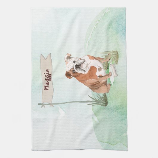 Aangepaste naam Engelse Bulldog Pet Dog Theedoek (Verticaal)