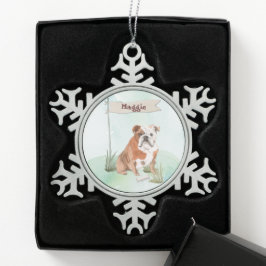 Aangepaste naam Engelse Bulldog Pet Dog Tin Sneeuwvlok Ornament