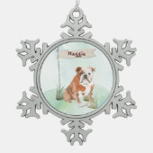 Aangepaste naam Engelse Bulldog Pet Dog Tin Sneeuwvlok Ornament (Voorkant)