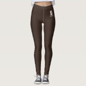 Aangepaste naam Espresso Bruin Wit Patroon Monogra Leggings (Voorkant)