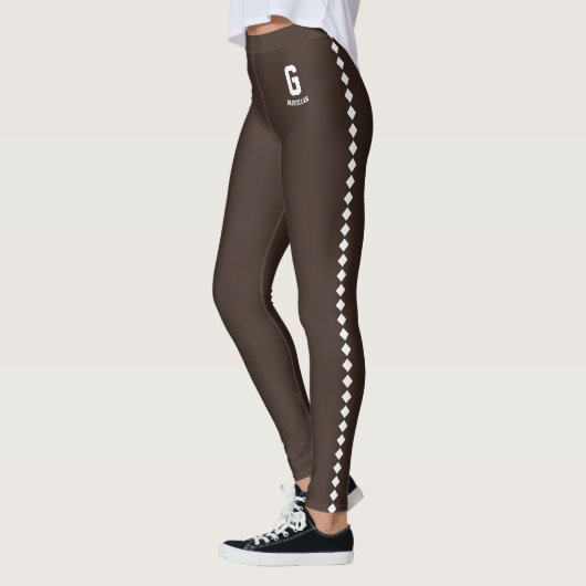 Aangepaste naam Espresso Bruin Wit Patroon Monogra Leggings (Links)
