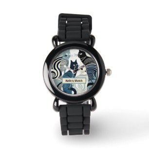 Aangepaste naam eWatch Watch, Retro Cat Watch Horloge