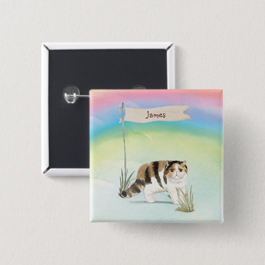 Aangepaste naam Exotic Short Hair Cat Pet Vierkante Button 5,1 Cm (Voorkant /achterkant)