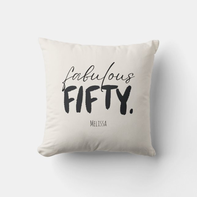 Aangepaste naam Fabulous Fifty Beige Zwart Kussen (Voorkant)