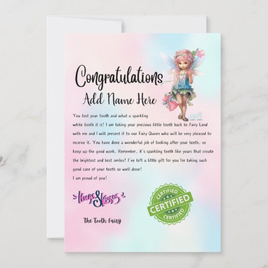 Aangepaste naam Fairy Letter Keepsake - Voor kinde Kaart (Voorkant)