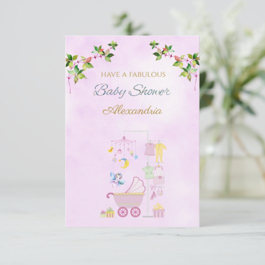 Aangepaste naam Fairy Pink Pram Baby shower (Staand voorkant)
