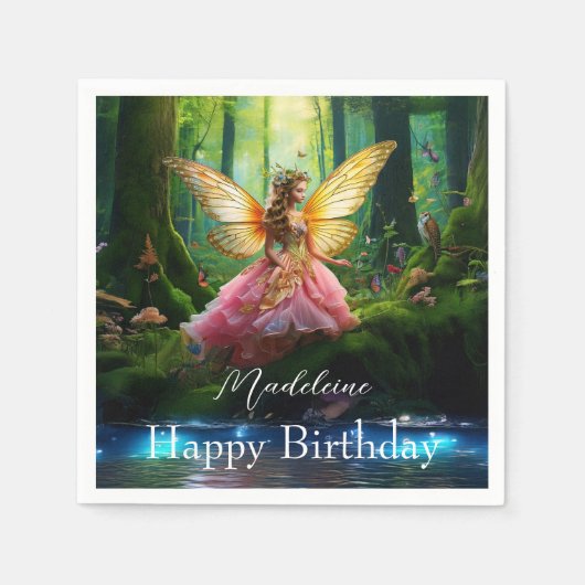 Aangepaste naam Fairy Woodland Forest Happy Birthd Servet (Voorkant)