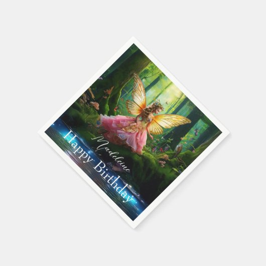 Aangepaste naam Fairy Woodland Forest Happy Birthd Servet (Hoek)