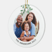 Aangepaste naam Familie Foto Mistletoe Keramisch Ornament (Links)