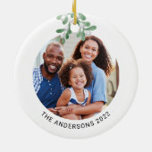 Aangepaste naam Familie Foto Mistletoe Keramisch Ornament (Achterkant)