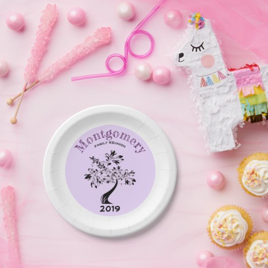 Aangepaste naam Familie reünie Tree Paars Black Papieren Bordje (Feest)