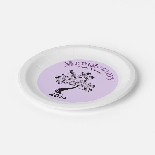 Aangepaste naam Familie reünie Tree Paars Black Papieren Bordje (Gekanteld)