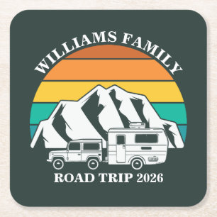 aangepaste naam familie vakantie berg Road Trip Kartonnen Onderzetters