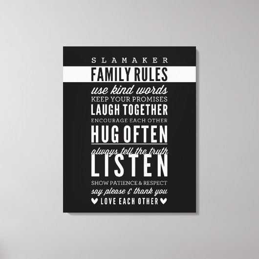 AANGEPASTE NAAM FAMILIEREGELS moderne typografie v Canvas Afdruk (Voorkant)