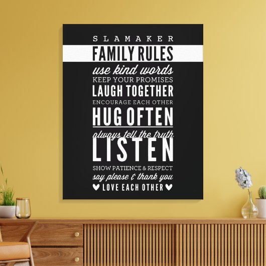 AANGEPASTE NAAM FAMILIEREGELS moderne typografie v Canvas Afdruk (Insitu (Woonkamer))