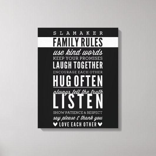 AANGEPASTE NAAM FAMILIEREGELS moderne typografie v Canvas Afdruk (Voorkant)