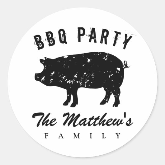 Aangepaste naam familiereünie zomer BBQ feestvarke Ronde Sticker (Voorkant)