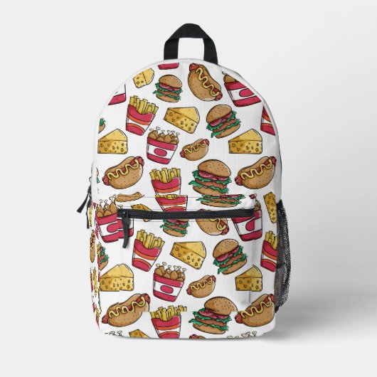 Aangepaste naam Fast Food Patroon Bedrukte Rugzak (Voorkant)
