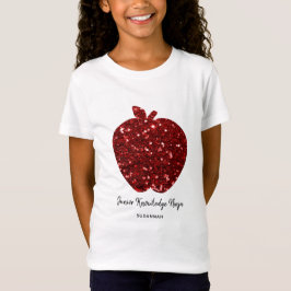 Aangepaste naam Faux Gitter Red Apple School Kinde T-shirt