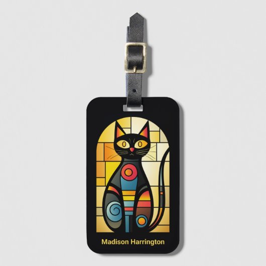 Aangepaste naam Faux Glas in lood Cat Bagagelabel (Voorkant (verticaal))