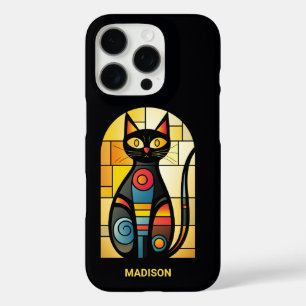 Aangepaste naam Faux Glas in lood Cat iPhone 16 Pro Hoesje