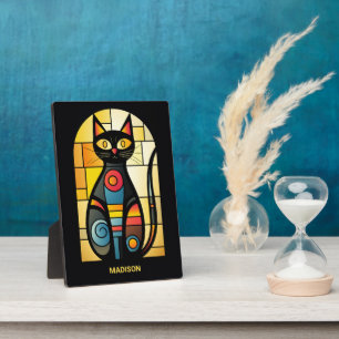 Aangepaste naam Faux Glas in lood Cat Fotoplaat