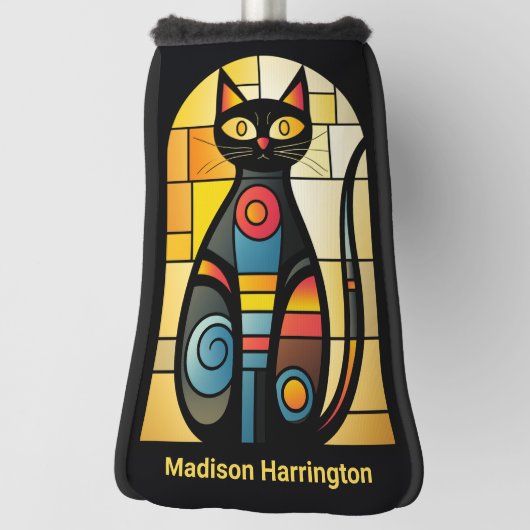 Aangepaste naam Faux Glas in lood Cat Golfheadcover (Draai 90)