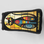 Aangepaste naam Faux Glas in lood Cat Golfheadcover (Voorkant)