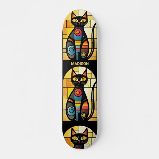 Aangepaste naam Faux Glas in lood Cat Persoonlijk Skateboard (Voorkant)