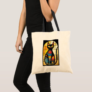 Aangepaste naam Faux Glas in lood Cat Tote Bag