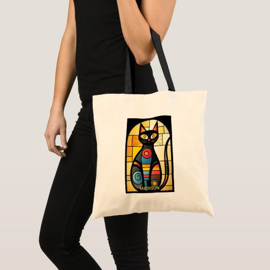 Aangepaste naam Faux Glas in lood Cat Tote Bag (Voorkant (product))