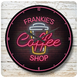 Aangepaste naam Faux Neon Sign Retro Coffee Winkel Ronde Klok