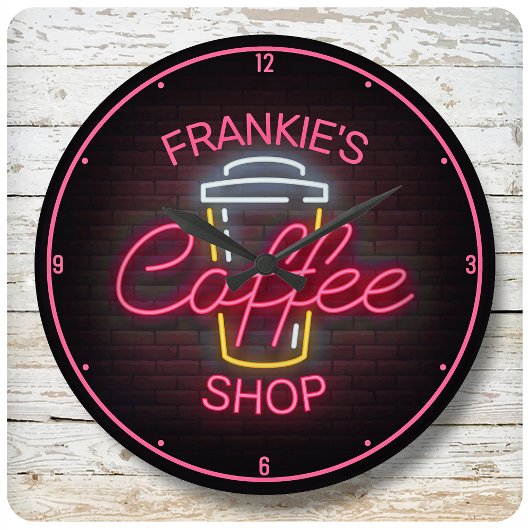 Aangepaste naam Faux Neon Sign Retro Coffee Winkel Ronde Klok