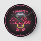 Aangepaste naam Faux Neon Sign Retro Coffee Winkel Ronde Klok (Voorkant)