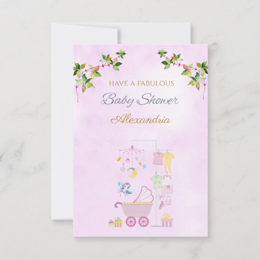 Aangepaste naam Fee Roze Wieg Baby Shower (Voorkant)