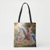 Aangepaste Naam Feeëns Betoverde Eenhoornrit Tote Bag (Voorkant)