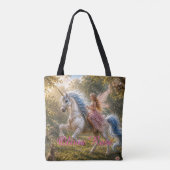 Aangepaste Naam Feeëns Betoverde Eenhoornrit Tote Bag (Achterkant)