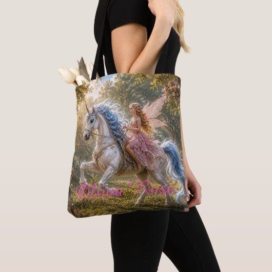 Aangepaste Naam Feeëns Betoverde Eenhoornrit Tote Bag (Dichtbij)