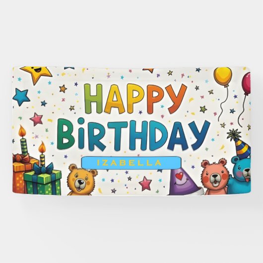 Aangepaste naam feest achtergrond met schattige be spandoek (Horizontaal)