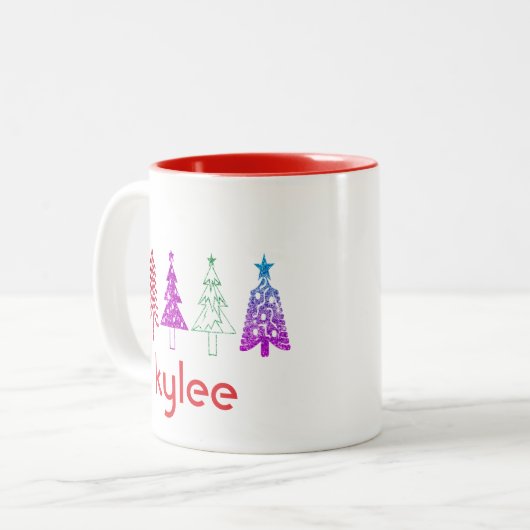 Aangepaste naam feestdag — Gepersonaliseerd kerstf Tweekleurige Koffiemok (Voorkant links)