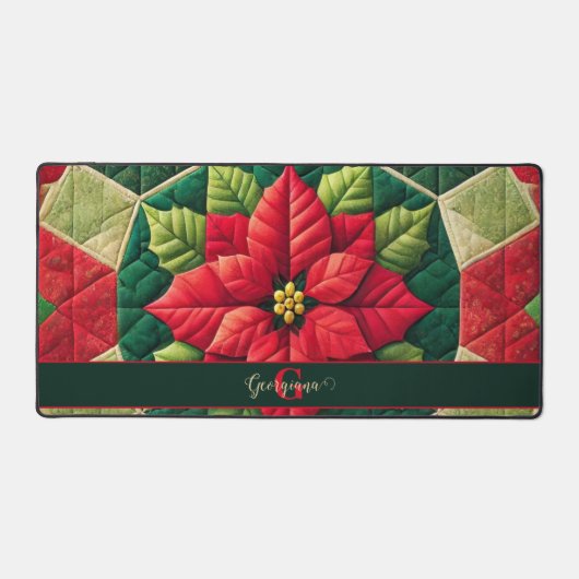 Aangepaste Naam Feestelijke Bloemen Patchwork Poin Bureaumat (Voorkant)