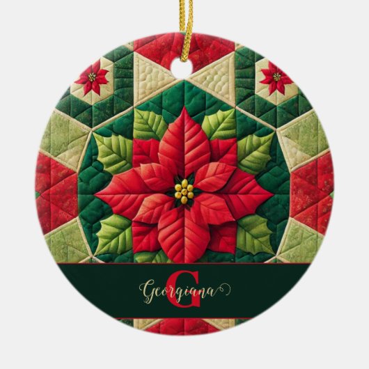 Aangepaste Naam Feestelijke Bloemen Patchwork Poin Keramisch Ornament (Voorkant)