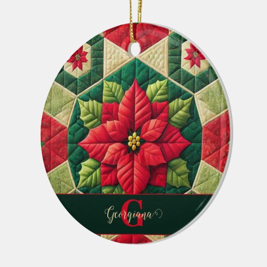 Aangepaste Naam Feestelijke Bloemen Patchwork Poin Keramisch Ornament (Links)