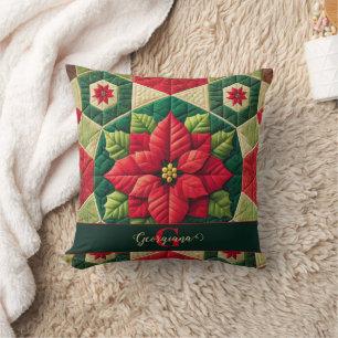 Aangepaste Naam Feestelijke Bloemen Patchwork Poin Kussen