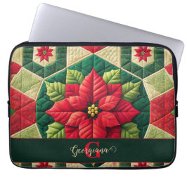 Aangepaste Naam Feestelijke Bloemen Patchwork Poin Laptop Sleeve