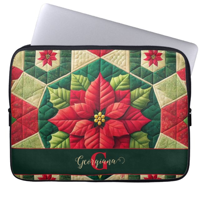 Aangepaste Naam Feestelijke Bloemen Patchwork Poin Laptop Sleeve (Voorkant)
